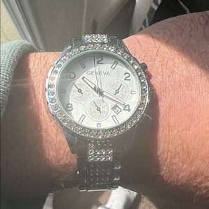 Geneva Silver Toned Crystal Bracelet Watch